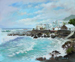 Wanlitong Morning Waves_Kenting_Taiwan 墾丁萬里桐油畫_賴英澤 繪_Painted by Lai Ying-Tse